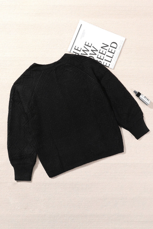 Bishop Sleeve V-Neck Drop Shoulder Button Front Knit Cardigan Sweater